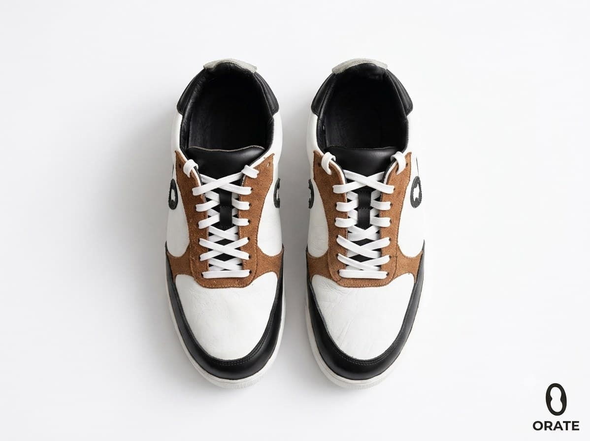 A pair of Anthem Court photographed from above, laces dressed